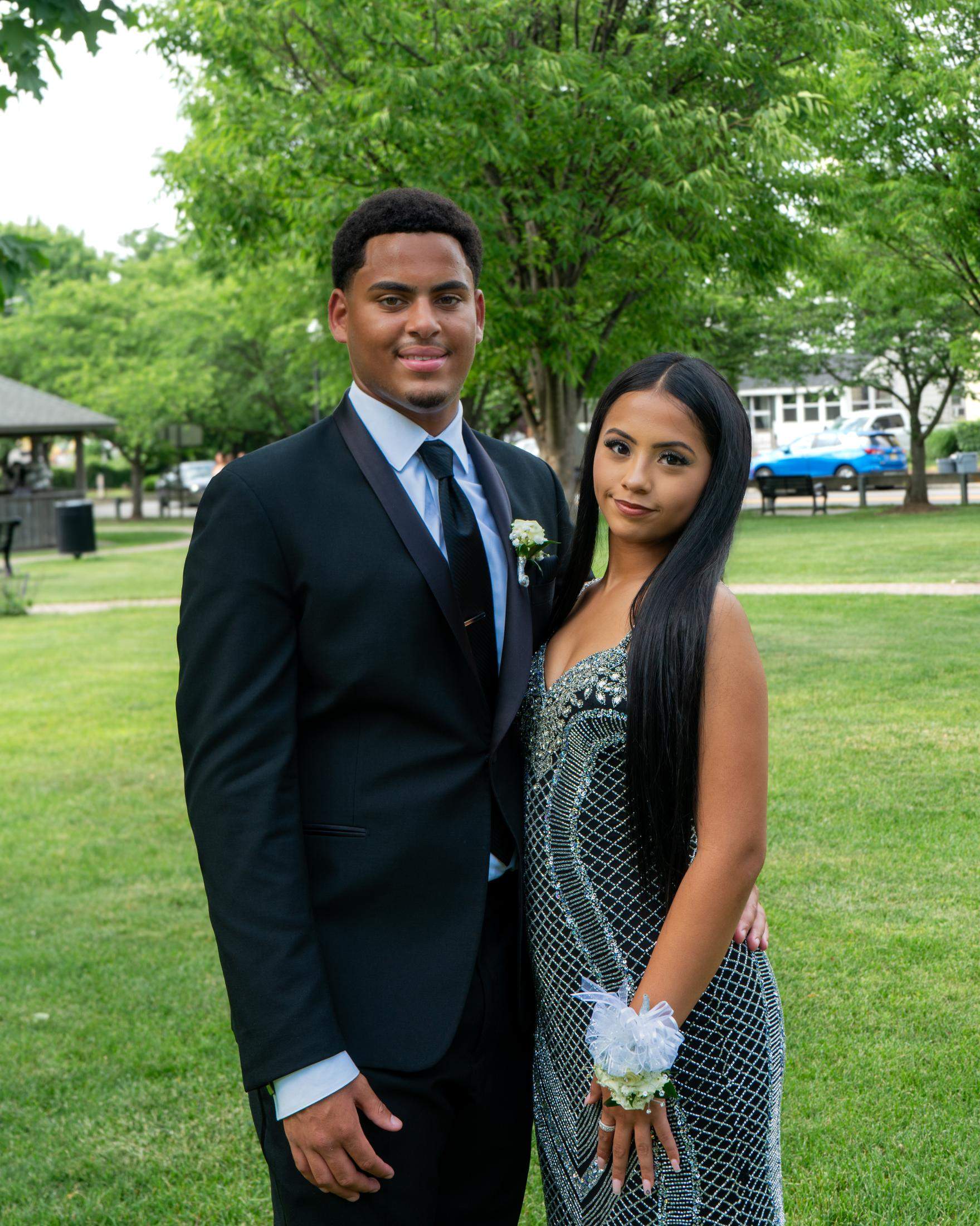 Prom couple portrait in the park