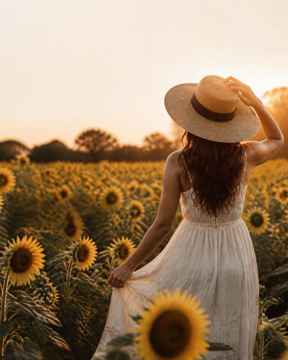 Guided moment walking through the sunflower field