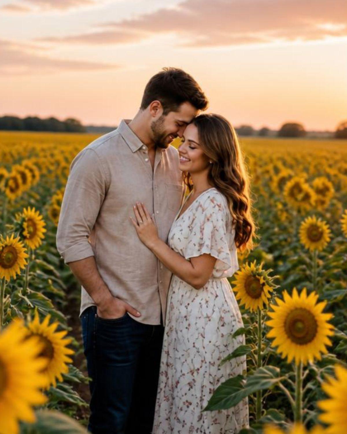 Couple embracing in the sunflower field
