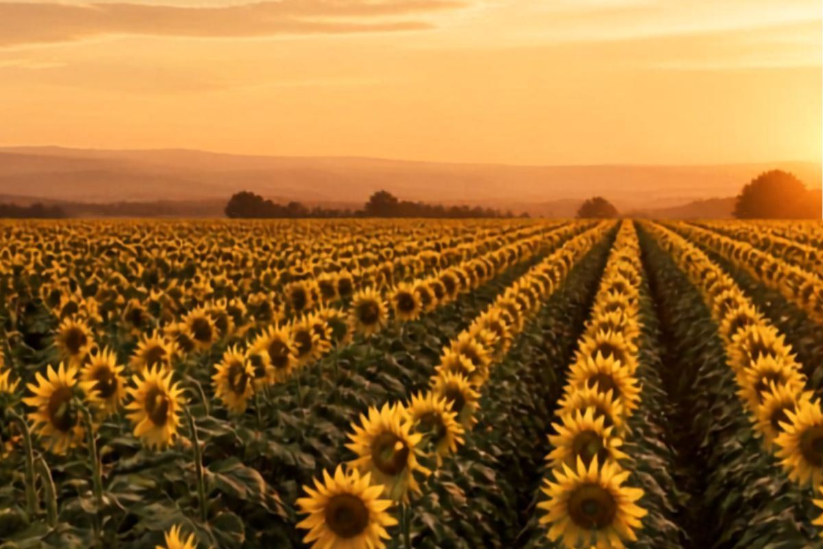 Sunflower field at golden hour